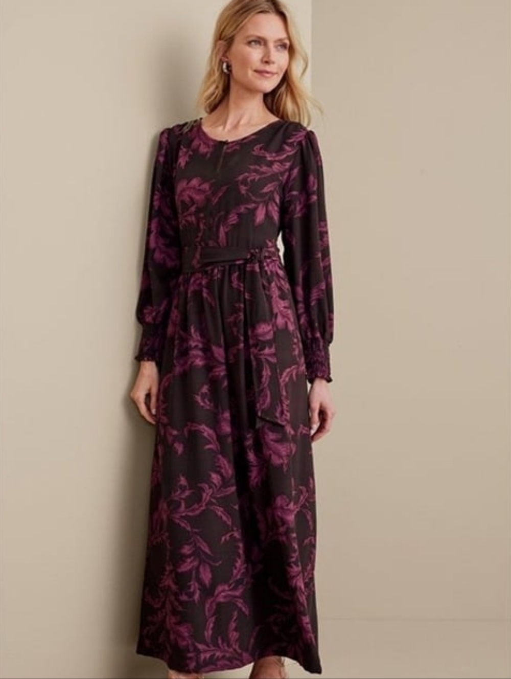 Soft Surroundings Women's Dianthe Maxi Dress Size XSP Dark‎ Floral Cottagecore